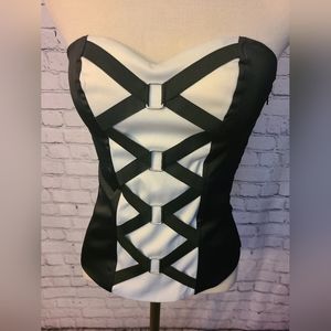 MEDIUM, black and white corset top. Worn once